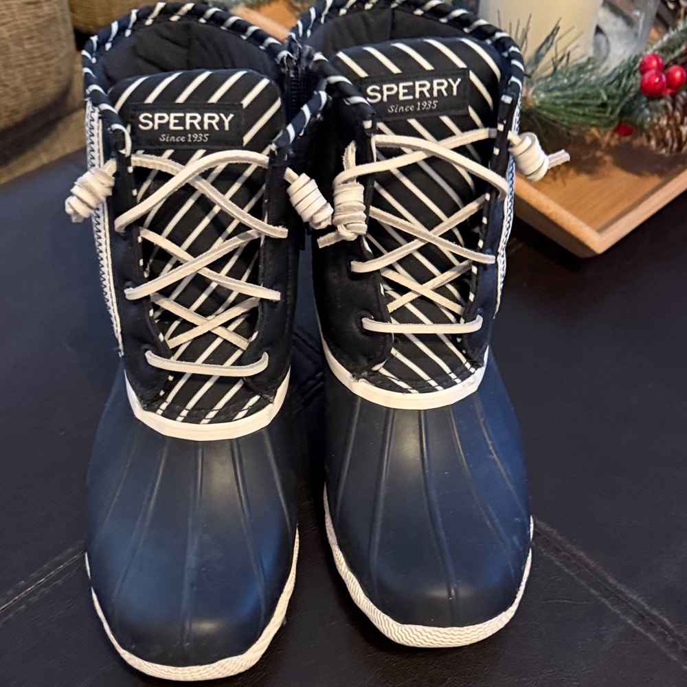 Sperry Blue and White Duck Boots